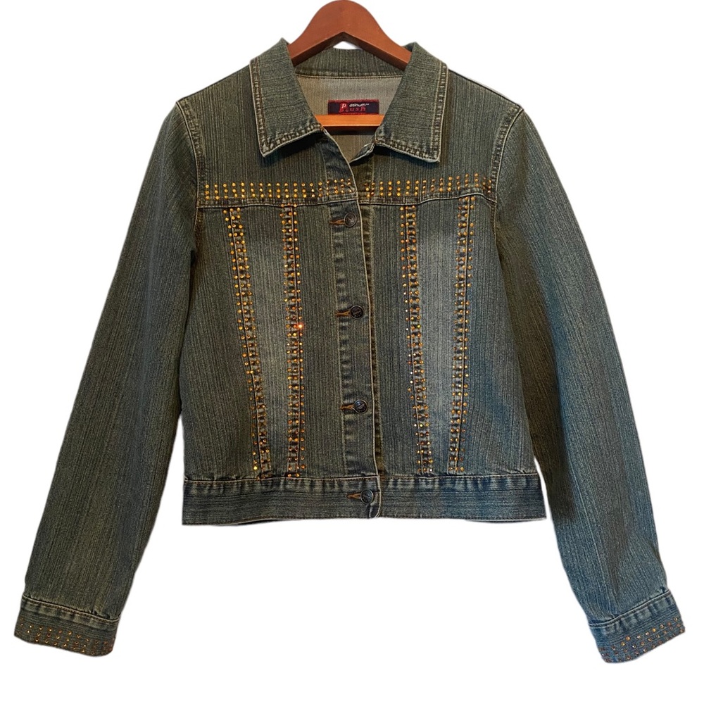 Platinum Plush Orange Rhinestoned Denim Cropped Jean Jacket